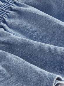 SHEIN MOD Women Casual Fitted Stretch Denim Crop Top With Tie Strap, Blue Mother Day Mother Day Summer Corset Tops For Women Vacation Summer Going Out Tops Women Tops For Summer Boho Top Cute Summer Tops Summer Tops Women Tea Party Top Concert Beach Tops Rave Top - Light Wash - View 4