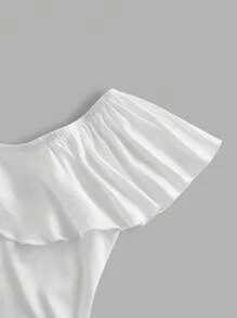 SHEIN Essnce Women's Off-Shoulder 3D Floral Decor Ruffle Hem Blouse - White - View 4