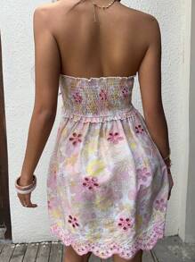 Sunnyshic Váy hở vai in hoa thêu viền ren rỗng cho nữ - Nhiều màu - Xem 3