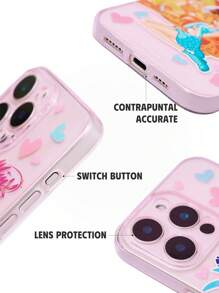 The Winx X SHEIN Custodia telefonica in TPU trasparente e glitter rosa con il motivo delle personaggi magici Bloom, Stella, Flora, Musa, Tecna, Aisha, compatibile con iPhone