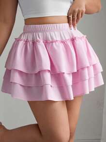 Celure Váy nơ nhiều lớp màu hồng dệt kim thanh lịch cỡ lớn cho nữ - Hồng - Xem 6