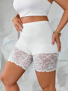 Calvaya Plus Size Women Casual Minimalist Leisure Leggings With Contrast Lace, Soft & Comfy Fabric
