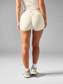 MISSGUIDED Ruched Yoga Booty Shorts High Waist Athletic Workout Running Gym Compression Activewear Training Exercise Tight Bike Shorts - Cream - View 2