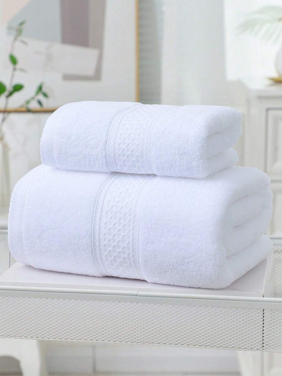 1pc/ 2 PC (Towel + Laundry Towel), Striped Design, Thickness, Sucking, Softness, Skin Friend, Face Towel And Indoor Bathroom Bath Towel - White - View 1