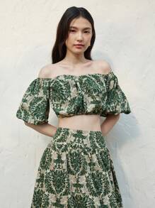 SHEIN LUNE Women's Floral Print Puff Sleeve Off Shoulder Design Fitted Casual/Office Wear Short Blouse - Multicolor - View 4