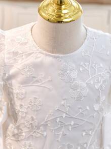 SHEIN Young Girl Woven Round Neck Ruffle Hem Fitted Dress - White - View 4