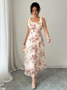 Chiquease 女士夏季休闲度假紧身 3D 花卉印花连衣裙