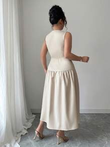 Elenzga Vestido para mujer tallas grandes elegante y sofisticado para oficina/casual/vacaciones con cuello cuadrado, sin mangas y cintura ajustable en forma de A, para primavera/verano