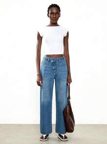 Lumivelle Pantalones vaqueros casuales y sencillos para mujer, adecuados para el verano - Azul - Ver 3