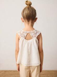 Maija Kids Maija Kids Young Girl Loose Casual Crochet Collar Top - Apricot - View 2