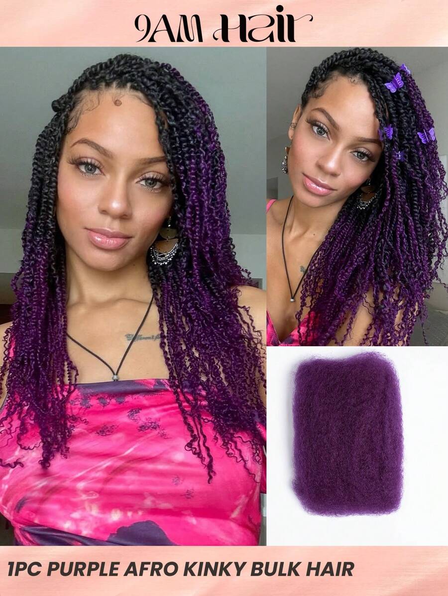 Boho Braids 1 件紫色非洲卷发散装真人发非洲卷发散装编织接发适用于迷你扭结辫子钩针人发接发适用于无结辫子 48 克/件万圣节服装 - SPurple - 查看 1