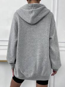 SHEIN Solid Drop Shoulder Zip Up Thermal Hoodie,Long Sleeve Tops Graduation,Back To School Outfits,Graduation,Teacher Outfits For Women,Back To School Pullover Fall Outfit