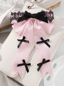 ROMWE Anime 1 Stück koreanischer Stil exquisiter süßer & cooler hochwertige schwarze Spitzenborte rosa Schleifenclip, Haarklammer, Haaraccessoire geeignet für Frauen, Alltag, Geschenk