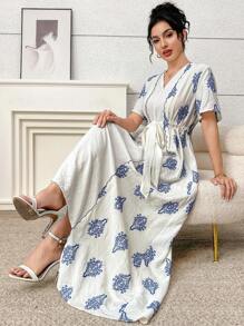 Al Najma 女士优雅复古全印花阿拉伯风格连衣裙 - 彩色 - 查看 1