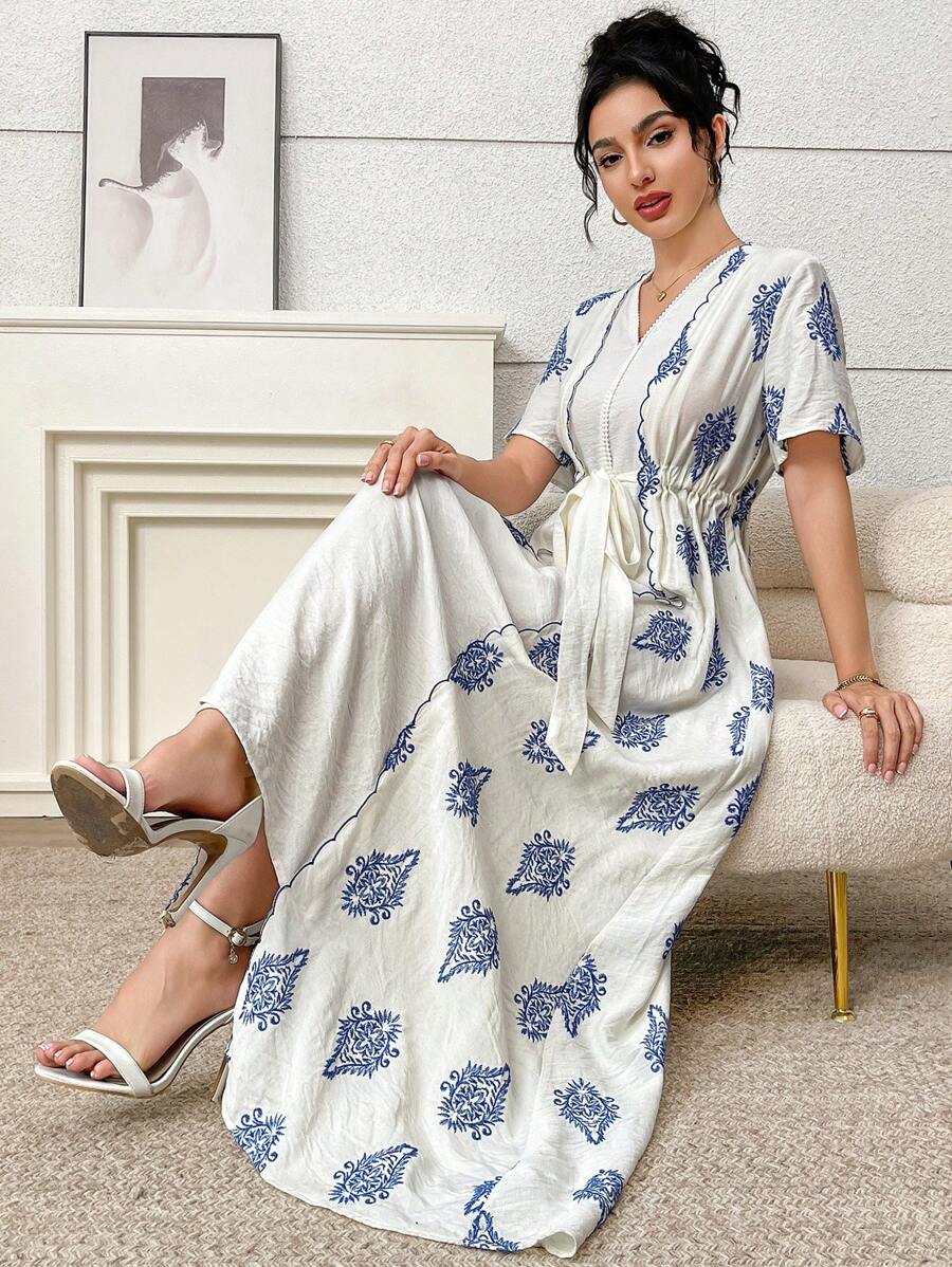 Al Najma 女士优雅复古全印花阿拉伯风格连衣裙 - 彩色 - 查看 1