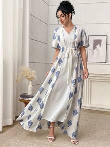 Al Najma 女士优雅复古全印花阿拉伯风格连衣裙 - 彩色 - 查看 6