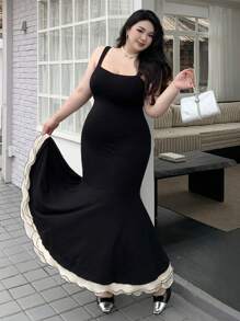 Dazy Plus Plus Size Women Color Block Wrap Front Bow Decor Cami Dress Women Dresses Birthday,Formal Women Dresses - Black - View 1