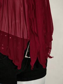 SHEIN ICON Women's Asymmetrical Hem Ruffle Mesh Camisole Top, Summer - Burgundy - View 7