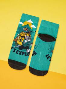 TOM & JERRY X SHEIN Soft & Comfortable Green Cartoon Travel Pattern Socks - Mouldless - View 2
