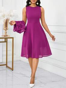 Fleurora Plus Size Women's Elegant Solid Color Lace Sleeveless Top And Dress Two Pieces Set, Summer Birthday And Event Dresses/Office Dresses/Church Dresses/Wedding Dresses/Festival Dresses/,Fall Clothes For Women Purple Lace Dress Purple Dress Women Cocktail Dress Wedding Guest Dress Church Dress Women Wedding Guest Dress Women Teacher Outfits For Women Business Casual Woman Office Outfits For Women Homecoming Dress Fall Clothes For Women Vacation Outfits Woman Beach Outfits For Woman Formal Dresses For Women Dresses For Women Elegant Birthday Dresses For Women Wedding Guest Dress Dresses For Women Party - Purple - View 4