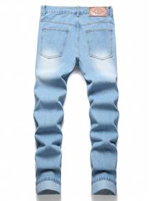 Manfinity Homme Celana Jeans Pria Polos dengan Saku Sobek, Model Kasual, dan Potongan Meruncing. - Light Wash - View 3