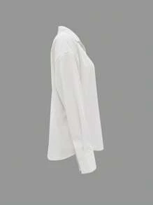 Resyla 女士骑士印花长袖单排扣休闲宽松衬衫 - 白色 - 查看 6