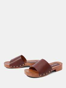 Styleloop Women's Round Toe Slip-On High Heel Sandals, Outdoor/Commuting, PU Chunky Heel In Brown - Rust Brown - View 4