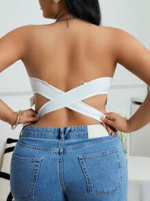 SHEIN 大码无肩带蕾丝无钢圈文胸 - 白色 - 查看 5