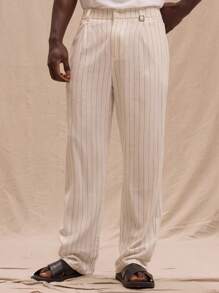 Musero Pinstripe Belt Loop Straight Leg Trousers Spring, Summer, Streetstyle - Black and White - View 2