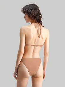 Ontre 1 bộ đồ bơi liền thân đơn giản phong cách Bohemian đính ngọc trai giả cho nữ - màu nâu - Xem 2