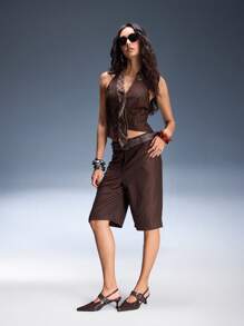 CUCCOO GRLICON Tacones altos de estilo punk Y2K para mujer, adecuados para motocicleta, chica cool, Halloween, Navidad y atuendos de fiesta - Marrón - Ver 2