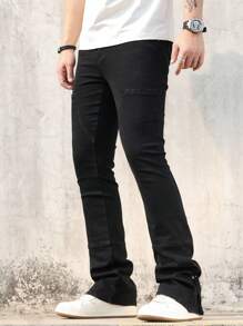 Manfinity Homme Men's Slim Fit Denim Hoof Shape Pants, Minimalist & Fashionable For Summer
