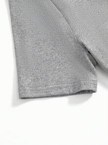 SHEIN قميص تي شيرت قصير الأكمام مناسب للحوامل والرضاعة، ذو رقبة عميقة على شكل حرف V مع ربطة متقاطعة، صيفي وكاجوال - رمادي - مشاهدة 9