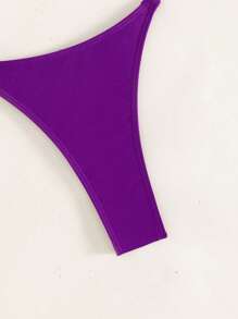 SHEIN Swim 女士纯色性感比基尼泳裤，夏日海滩 - 紫色 - 查看 3