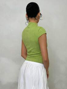 Glamine 鼠尾草绿色女式短袖修身弹力针织 T 恤，简约舒适的贝壳纹理自然复古风格，适合夏季日常外出