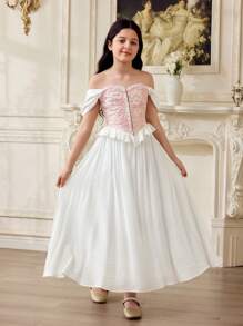 SHEIN Bộ áo hai dây in hoa thanh lịch cho bé gái tuổi mới lớn và chân váy cạp chun, mùa hè - Nhiều màu - Xem 3