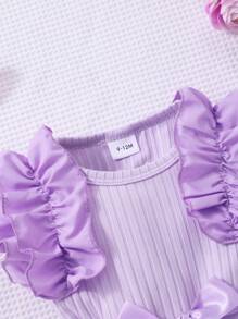 Glamorique Kids Baby Girls Ruffled Cap Sleeve Textured Mesh Round Neck Summer Princess Dress With Belt - Purple - View 6