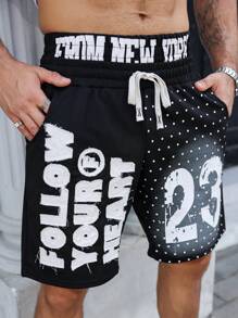 Manfinity LEGND Plus Size Men's Street Style Applique Patched Shorts (2-In-1 Look) - Black - View 7