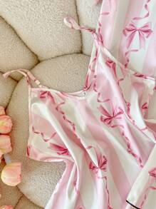 SHEIN 3件套：仿丝蝴蝶印花短袖短裤+吊带背心睡衣套装 - 彩色 - 查看 5