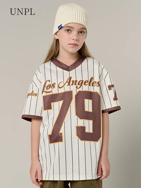 SHEIN Maglietta casual a maniche corte svasata con scollo a V in maglia larga, adatta per ragazze adolescenti, primavera/estate