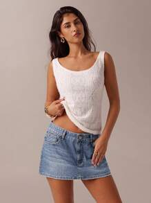 SHEIN Forever 21 New Arrival Spring Women's Denim A-Line Skirt With Heart Collar, Reversible Sweetheart Neck, Contrast Color Embroidery Decoration
