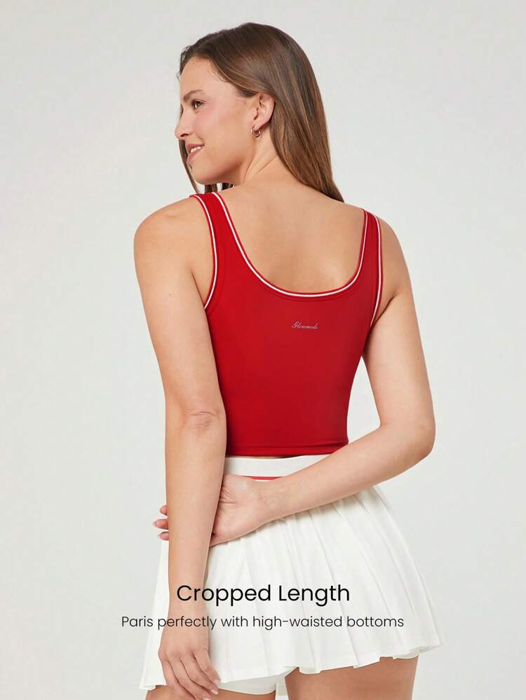 Powersculpt™-Air Sweat-Wicking Cool Feel High Stretch Contrast Color Stripe Tank Top High Impact Workout Running Training Removable Cups