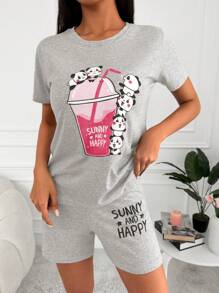 RueChic Zestaw bawełnianych kreskówek i sloganów graficznych PJ