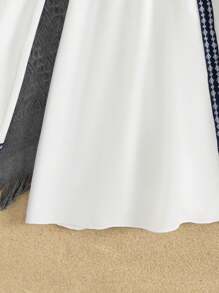 White V-Neck Long Sleeve Cover Up With Fashionable Black Trim And Colorful Ball Decorations, For Teenage Girls - White - View 5