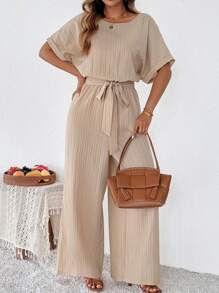 SHEIN Clasi Plus-size effen jumpsuit met korte mouwen, modieus, geschikt voor de zomer