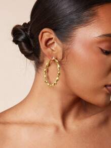 1pair Minimalist Matte Spiral Hoop Earrings - Yellow Gold - View 3