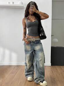 Coolane 女式纯色罗纹针织紧身无缝吊带背心 - 深灰色 - 查看 7