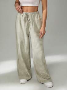 SHEIN Tall Weite gestreifte Schlupfhose mit Bindeband vorne, Lässig Kleidung
