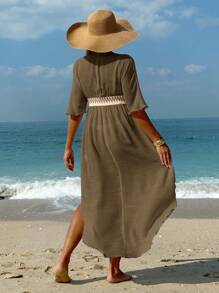 SHEIN Kobiety w ciąży dekolt w serek patchwork szydełkowy koronkowy obszycie blok kolorów okładka okładka