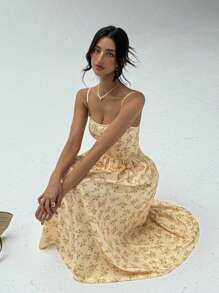 Aloruh Women's Ditsy Floral Sling A-Line Waist Dress For Spring & Summer - Multicolor - View 1